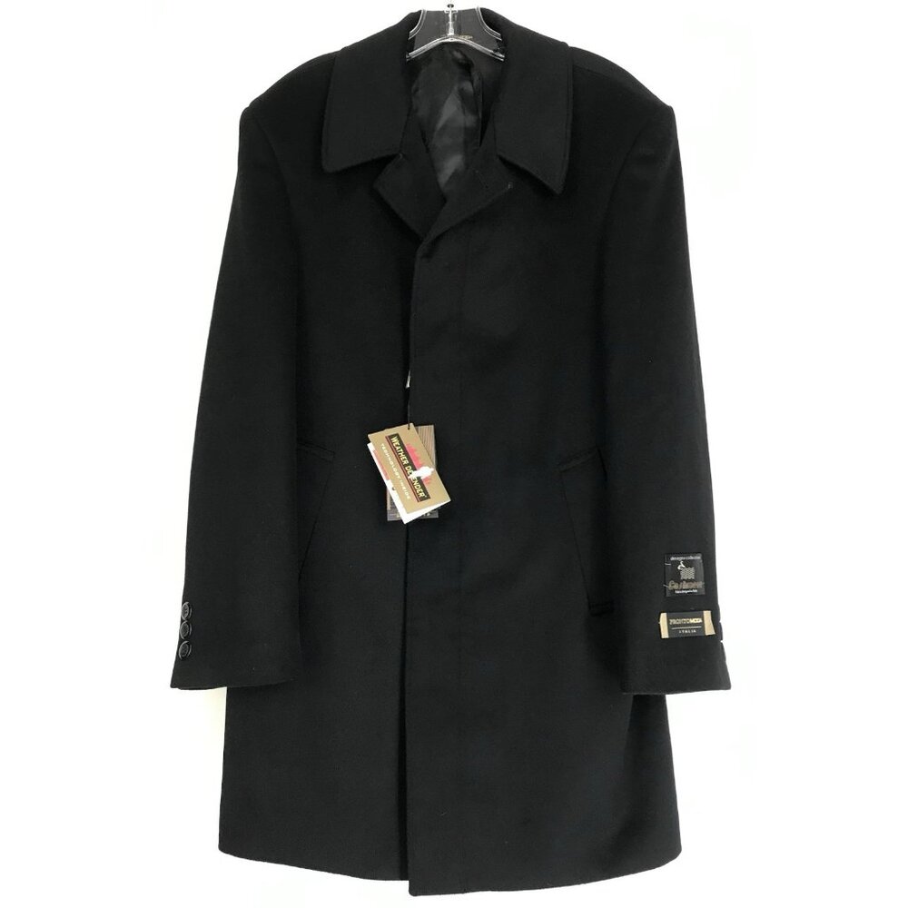 Pronto Moda Mens 38R Three Button‎ Lamb Wool Cashmere Black Sport Coat Overcoat